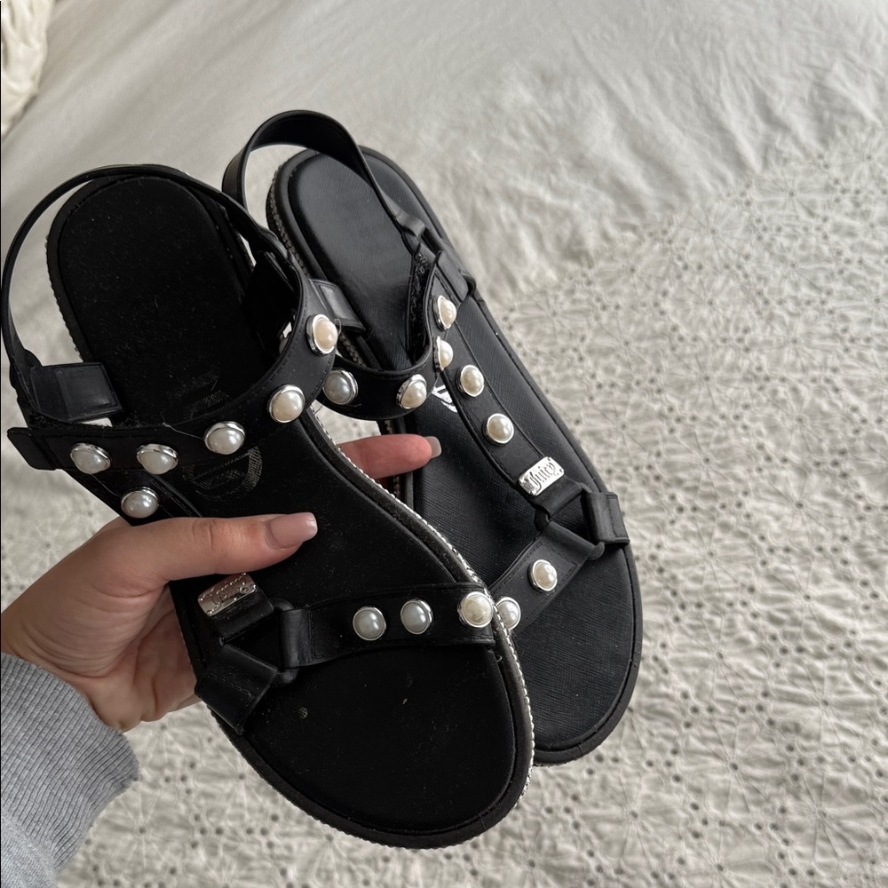 Juicy Couture Black Sandals with Pearl Accents